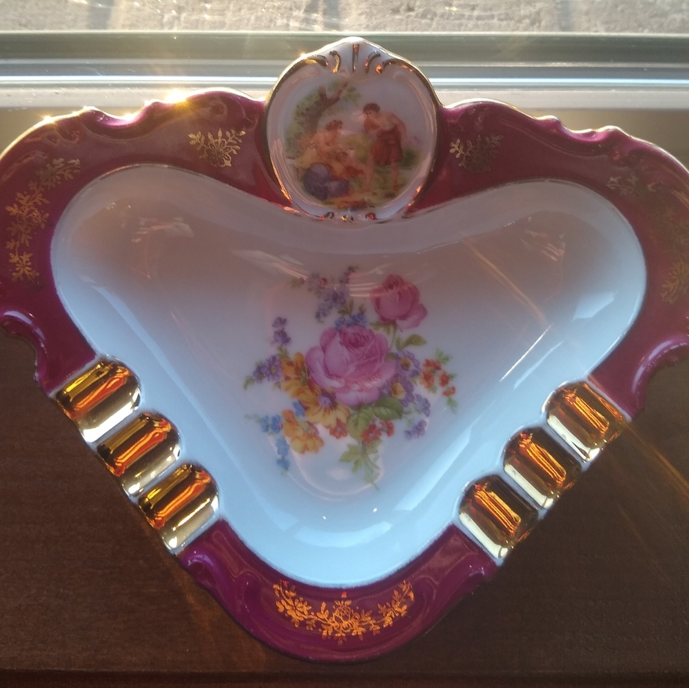 Made in Germany Vintage Bavaria CICO Germany Ashtray 7.5" Mid Century Red Gold